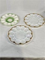 3 Egg Plates Green One is Stamped Japan