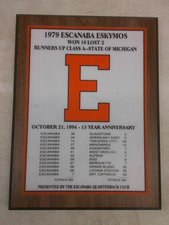 1979 Escanaba Eskimos football plaque