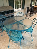 Patio Table Metal With Glass Top w/ 4 chairs