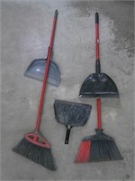 two brooms, dustpans