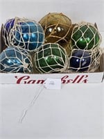 7 Glass Fishing Net Balls Various Sizes Colors