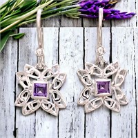 Amethyst/Silver Color Celtic Knot Earrings