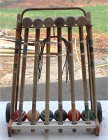 6 Wood Croquet Set Lawnplay Wheeled Stand