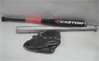 Two Baseball Bats W/ Baseball Glove See Info