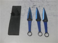 Three 9" Kunai Throwing Knives W/ Sheath