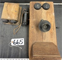 Antique Kellogg's Oak Wall Phone w Ringer Box