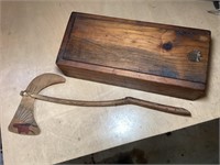 Vintage souvenir tomahawk, and wooden antique box