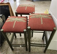 3pcs Upholstered Wooden Dragonfly Stools