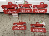 Lot of 6 Red Metal Truck Welcome Signs