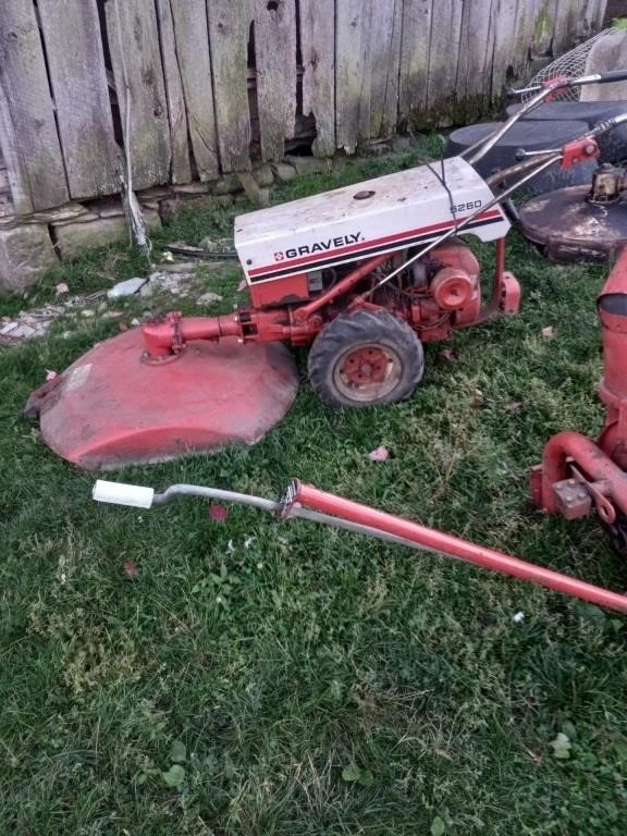 Gravely walk behind tractor, with 2 rotary mower