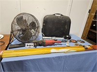 tools, cord cut on drill, fan runs, other items