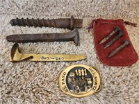 Railroad Spikes & Belt Buckle Lot