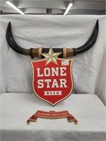 Lone star beer plaque with real horns as is