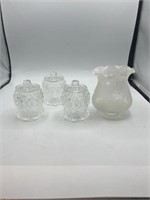 Lot of 3 glass votives and light  shade glass
