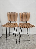 Pair of wood top bar stools
