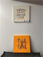 Lot of 2 Fall Halloween Canvas Signs