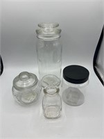 Lot of 4 Misc Glass Jars or Canisters