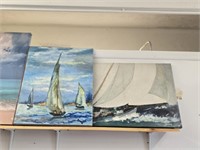 Lot of 2 canvas beach scene paintings