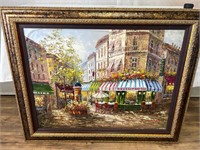 S. Burnett Oil Painting Cafe Street Scene