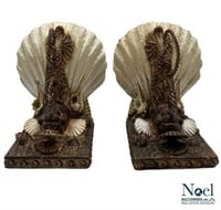 VTG Ornate Gothic Sea Life Bookends