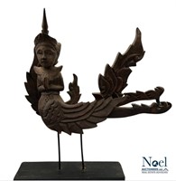 Antique Thai Carved Garuda Winged Goddess Statue