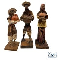 3 Mexican Folk Art Paper Mache Farmer Figurines
