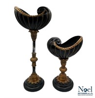 Decorative Wooden Black & Gold Candle Holders