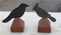 Ceramic Bird Fence Post Toppers set of 2 10" Tall