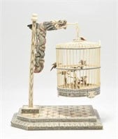 Japanese Carved Bone Birdcage w/ Hanger & Platform
