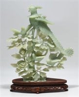 Large Carved Jade Figure w/ Birds & Flowers.