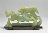 Large Carved Chinese Jade Figure w/ 2 Horses.