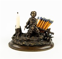 Bronze Figural Candle and Match Holder