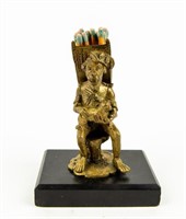 Bronze Monkey Man & Dog Matchstick Holder
