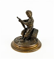 Bronze Boy Playing Instrument Matchstick Holder