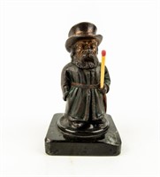 Bronze Man In Coat With Hat Matchstick Holder