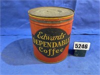 Antique Metal Edwards Dependable Coffee Can