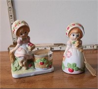 2 Strawberry Patches Hand Painted Porcelain 1980