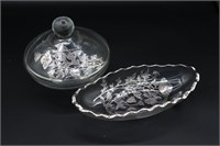 2pc Silver City Poppy Overlay Glass Dishes
