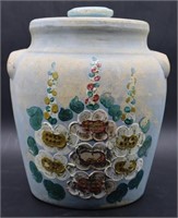 Hand Painted Stoneware Lidded Crock