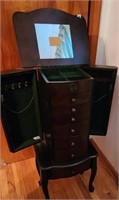 Standing Jewelry Armoire, mirror, drawers, hangers