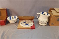 Longaberger Pottery-Blue Trivet, Pitcher, Bowl