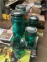 5 canisters aqua color