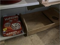 Yahtzee game and wooden serving tray