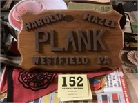 Harold and Hazel plank Westfield PA sign