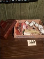 Box lot including tie holder, and desk organizer