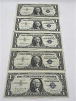 (YZ) 5 Star Blue $1 Silver Certificates Bills