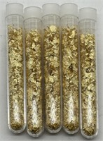 (DD) 5 Glass Vials of Gold Flakes  (3.5" long)