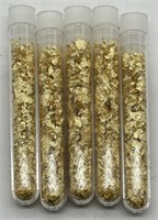 (DD) 5 Glass Vials of Gold Flakes  (3.5" long)