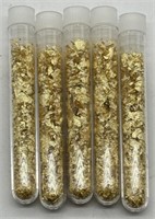 (DD) 5 Glass Vials of Gold Flakes  (3.5" long)