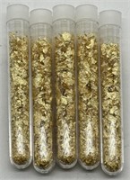 (DD) 5 Glass Vials of Gold Flakes  (3.5" long)